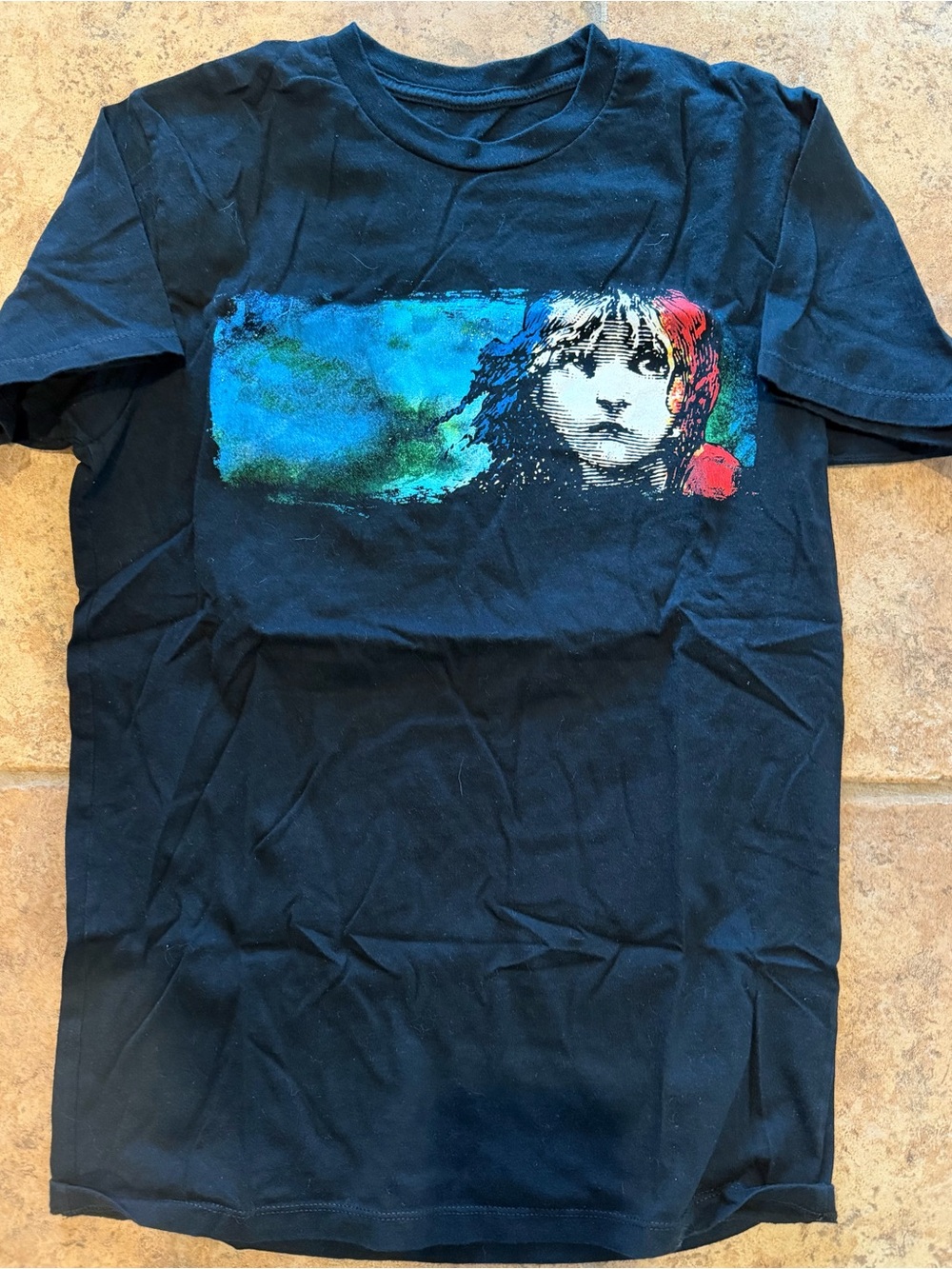 Black Graphic Tee with Portrait and Color Splash